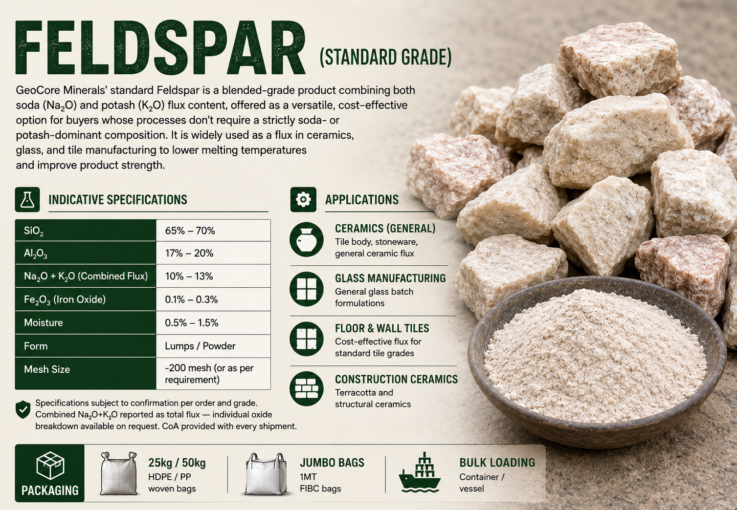 Feldspar standard grade blended mineral Rajasthan